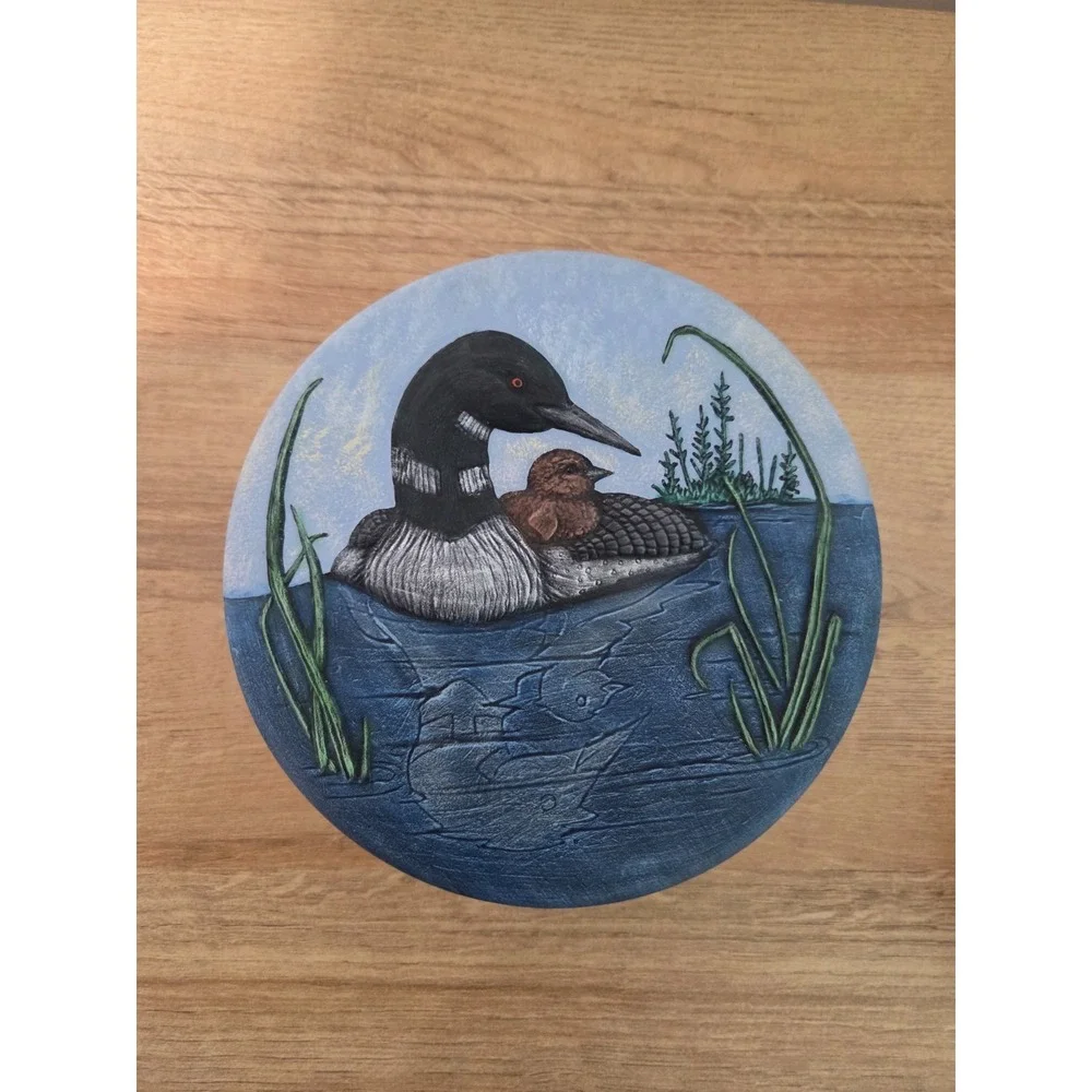 Vintage 90s Doc Holliday Kinzie Ceramic Trinket Jewelry Box Loon Cabin Decor 7''